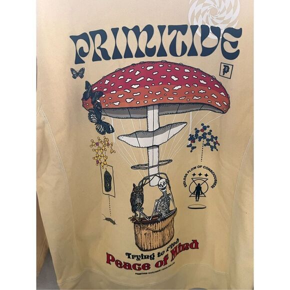 Primitive Skateboarding M Crewneck mushroom skeleton Elevator Washed tan peace - Picture 4 of 5